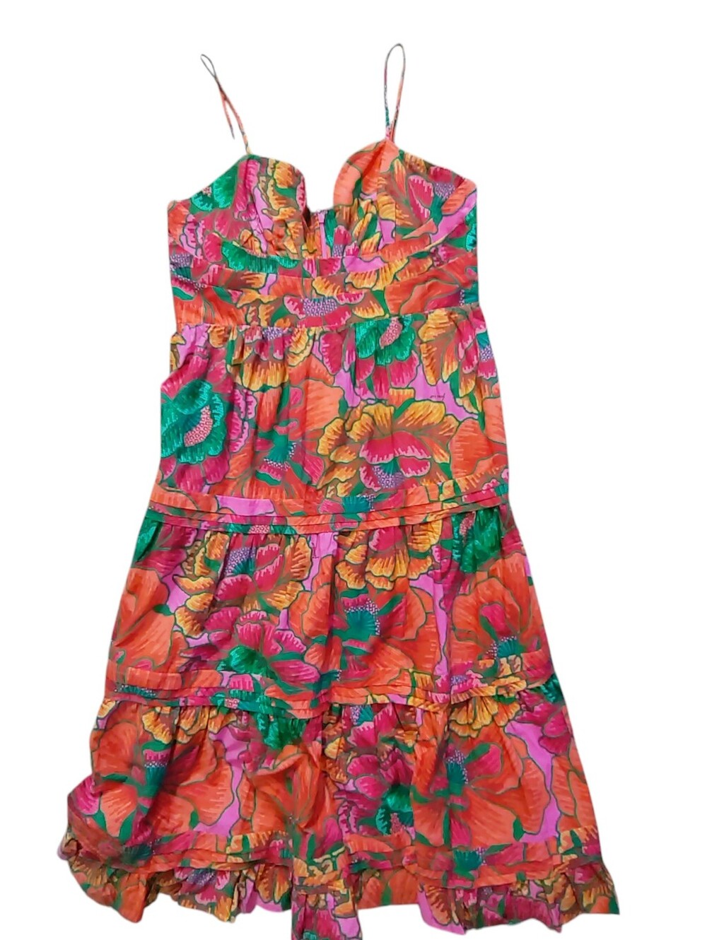 Farm Rio Floral Tiered Sleeveless Midi Dress Resort Tropical Cotton